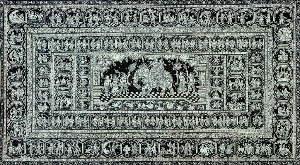 Krishna Leela Monochrome | Legends of the Lord Pattachitra Style