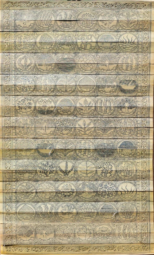 Flora Art Etched on Palm Leaf