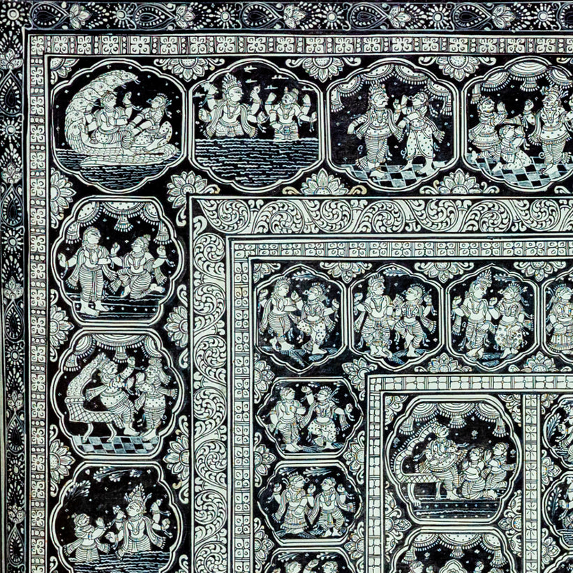 Krishna Leela Monochrome | Legends of the Lord Pattachitra Style